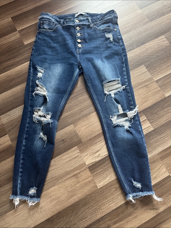 KanCan Denim - KanCan Dark Blue Distressed Boyfriend Jeans with Button Fly